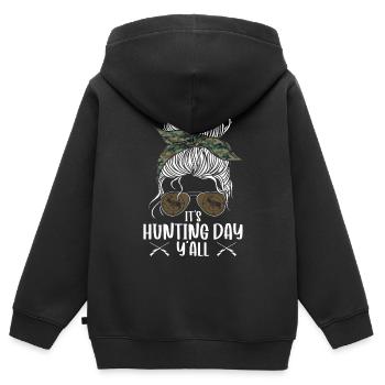Deer Hunting Hunter Girl - Kinder Premium Organic Zip Hoodie - Schwarz - Hinten - AI Model Kid Male (0cm)