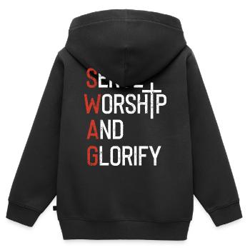 Diene Anbetung Und Verherrlichen - Kinder Premium Organic Zip Hoodie - Schwarz - Hinten - AI Model Kid Male (0cm)