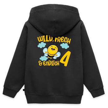 Motif d’anniversaire d’abeille enfin 4 ans fille - Sweat Premium à capuche zippé enfant bio - noir - Dos - AI Model Kid Male (0cm)