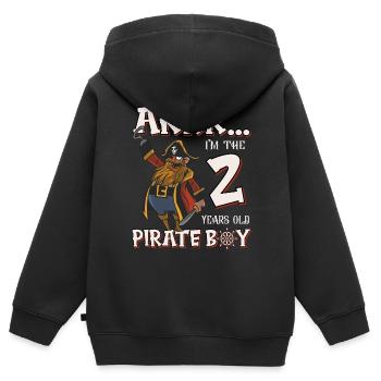 Pirate Boy 2 ans pirate 2ème anniversaire - Sweat Premium à capuche zippé enfant bio - noir - Dos - AI Model Kid Male (0cm)