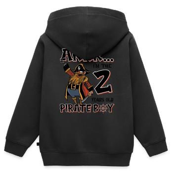 Pirate Boy 2 ans pirate 2ème anniversaire - Sweat Premium à capuche zippé enfant bio - noir - Dos - AI Model Kid Male (0cm)