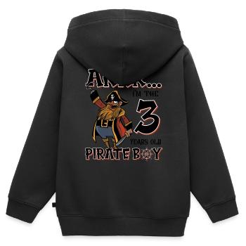 Pirate Boy 3 ans pirate 3ème anniversaire - Sweat Premium à capuche zippé enfant bio - noir - Dos - AI Model Kid Male (0cm)
