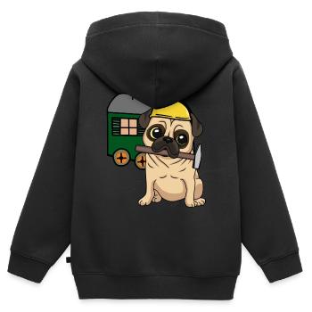 Baustelle Handwerker Hund Mops Bauwagen Job Hammer - Kinder Premium Organic Zip Hoodie - Schwarz - Hinten - AI Model Kid Male (0cm)