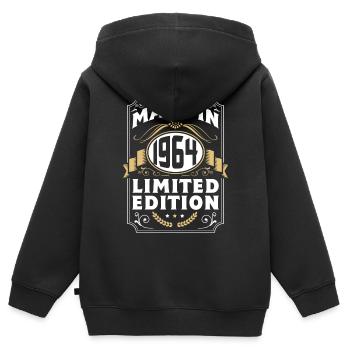 Cadeau d’anniversaire Anniversaire Bursdag Né en 1964 - Sweat Premium à capuche zippé enfant bio - noir - Dos - AI Model Kid Male (0cm)