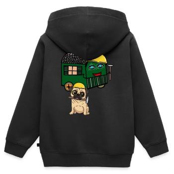 Mops Bauherr Hausbau bauen Bauwagen Hammer - Kinder Premium Organic Zip Hoodie - Schwarz - Hinten - AI Model Kid Male (0cm)