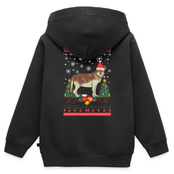 Wolf Ugly Christmas Weihnachten Geschenk Xmas - Kinder Premium Organic Zip Hoodie - Schwarz - Hinten - AI Model Kid Male (0cm)