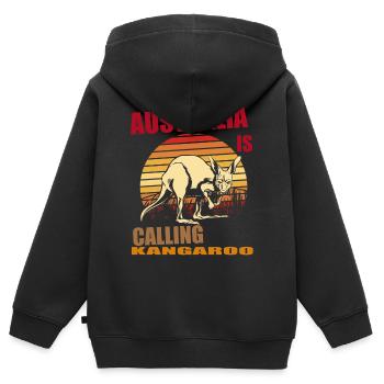 Kangourou Rétro Australie Appelant Outback - Sweat Premium à capuche zippé enfant bio - noir - Dos - AI Model Kid Male (0cm)