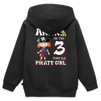 Pirate Boy 3 ans pirate 3ème anniversaire - Sweat Premium à capuche zippé enfant bio - noir - Dos - AI Model Kid Male (0cm)