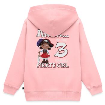 Pirate Boy 3 ans pirate 3ème anniversaire - Sweat Premium à capuche zippé enfant bio - rose - Dos - AI Model Kid Female (0cm)