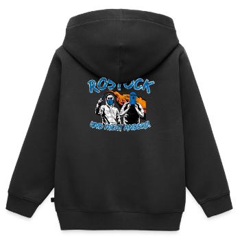 Rostock und nicht anders UPDATE - Kinder Premium Organic Zip Hoodie - Schwarz - Hinten - AI Model Kid Male (0cm)