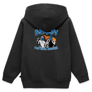 Berlin und nicht anders UPDATE - Kinder Premium Organic Zip Hoodie - Schwarz - Hinten - AI Model Kid Male (0cm)