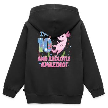 I'm 10 Sweet Axolotl 10th Birthday Gift - Kids Premium Organic Zip-up Hoodie - black - Back - AI Model Kid Male (0cm)