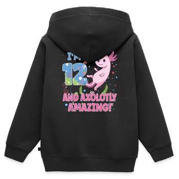 I'm 12 Sweet Axolotl 12th Birthday Gift - Kids Premium Organic Zip-up Hoodie - black - Back - AI Model Kid Male (0cm)