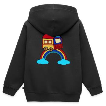 himmlisch wohnen Bauwagen Regenbogen Hippie - Kinder Premium Organic Zip Hoodie - Schwarz - Hinten - AI Model Kid Male (0cm)