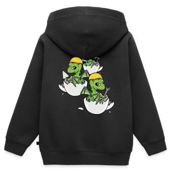 Dino Handwerker Eierschale Werkzeug Berufe Arbeit - Kinder Premium Organic Zip Hoodie - Schwarz - Hinten - AI Model Kid Male (0cm)