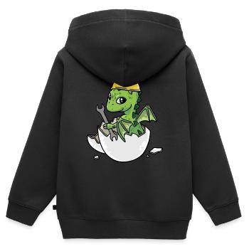 Dino Handwerker Eierschale Werkzeug Kfz Werkstatt - Kinder Premium Organic Zip Hoodie - Schwarz - Hinten - AI Model Kid Male (0cm)