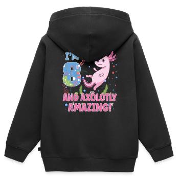 I'm 8 Sweet Axolotl 8th Birthday Gift - Kids Premium Organic Zip-up Hoodie - black - Back - AI Model Kid Male (0cm)