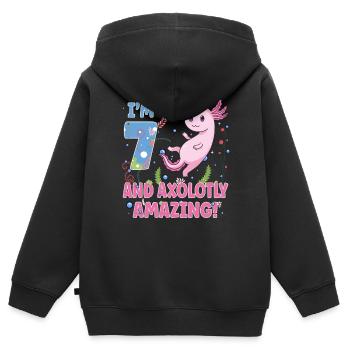 Sweet Axolotl 7th Birthday Gift - Kids Premium Organic Zip-up Hoodie - black - Back - AI Model Kid Male (0cm)