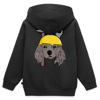 Tête de chien Casque de sécurité de chien Chantier de construction Enfant commercial - Sweat Premium à capuche zippé enfant bio - noir - Dos - AI Model Kid Male (0cm)