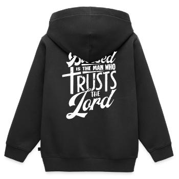 Gesegnet Ist Der Mann, Der Dem Herrn Vertraut - Kinder Premium Organic Zip Hoodie - Schwarz - Hinten - AI Model Kid Male (0cm)