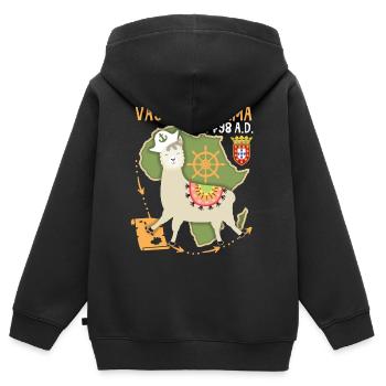 Lama-Llama, Vasco-Da-Gama, dicton drôle - Sweat Premium à capuche zippé enfant bio - noir - Dos - AI Model Kid Male (0cm)