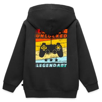 4th Birthday Level 4 unlocked - Kids Premium Organic Zip-up Hoodie - black - Back - AI Model Kid Male (0cm)