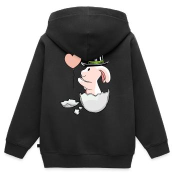 Lapin de Pâques Ballon Oeuf Coquille Lapin de Pâques - Sweat Premium à capuche zippé enfant bio - noir - Dos - AI Model Kid Male (0cm)