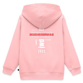 La capitale berlinoise Janz loin - Sweat Premium à capuche zippé enfant bio - rose - Dos - AI Model Kid Female (0cm)