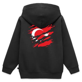 Türkei - Nationalfahne, Kratzer, Risse - Kinder Premium Organic Zip Hoodie - Schwarz - Hinten - AI Model Kid Male (0cm)