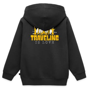Dicton de voyage - Sweat Premium à capuche zippé enfant bio - noir - Dos - AI Model Kid Male (0cm)