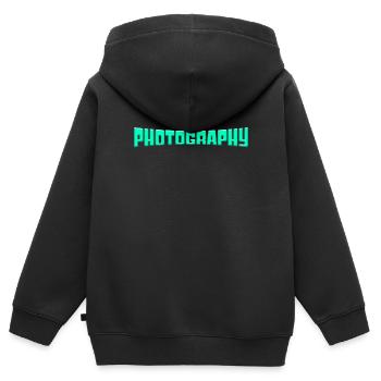 Photographie - Sweat Premium à capuche zippé enfant bio - noir - Dos - AI Model Kid Male (0cm)
