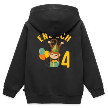 4. Geburtstag Geschenk Endlich vier Jahre Affe - Kinder Premium Organic Zip Hoodie - Schwarz - Hinten - AI Model Kid Male (0cm)