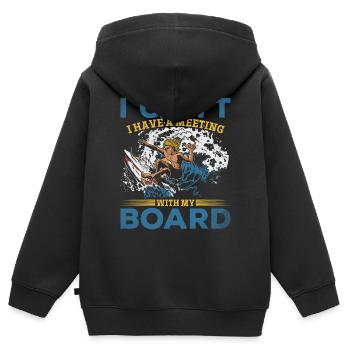 Surfen Ich kann nicht Ich habe ein Meeting mit - Kinder Premium Organic Zip Hoodie - Schwarz - Hinten - AI Model Kid Male (0cm)