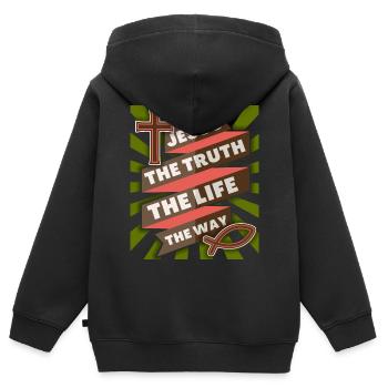 Jesus Christus Jesus-Spruch christliche Motivation - Kinder Premium Organic Zip Hoodie - Schwarz - Hinten - AI Model Kid Male (0cm)
