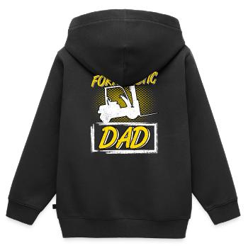 Conducteur de chariot élévateur Fourche Fourche-Tastic Papa - Sweat Premium à capuche zippé enfant bio - noir - Dos - AI Model Kid Male (0cm)