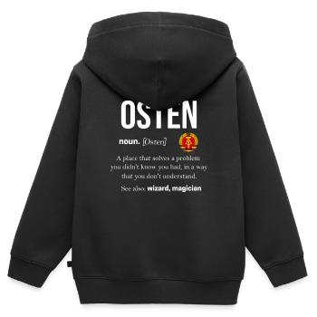 Ossi Geschenk Ostdeutschland NVA Germania Osten - Kinder Premium Organic Zip Hoodie - Schwarz - Hinten - AI Model Kid Male (0cm)