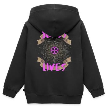 Jésus-Vit, Dire Jésus-Christ, Motivation - Sweat Premium à capuche zippé enfant bio - noir - Dos - AI Model Kid Male (0cm)