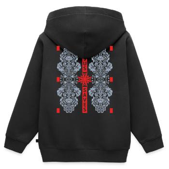 Kreuz Christi, Barock, Jesus Saves, Spruch - Kinder Premium Organic Zip Hoodie - Schwarz - Hinten - AI Model Kid Male (0cm)