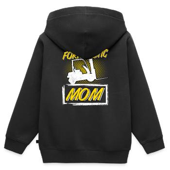 Conducteur de chariot élévateur Fourche Fourche-Tastic Maman - Sweat Premium à capuche zippé enfant bio - noir - Dos - AI Model Kid Male (0cm)