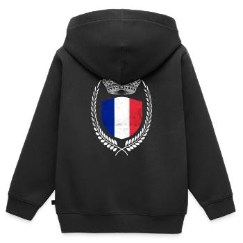 France Drapeau Français Drapeau France - Sweat Premium à capuche zippé enfant bio - noir - Dos - AI Model Kid Male (0cm)