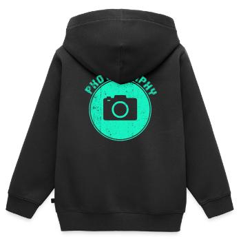 Fotografie - Kinder Premium Organic Zip Hoodie - Schwarz - Hinten - AI Model Kid Male (0cm)
