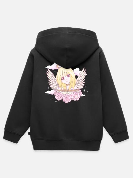 Angelcore Aesthetic Anime Girl Roses Angel Ha - Kids Premium Organic Zip-up Hoodie - black