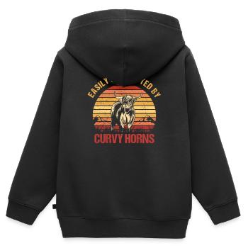 Highland Cow Scottish Highland Cattle Curvy Horns - Kids Premium Organic Zip-up Hoodie - black - Back - AI Model Kid Male (0cm)