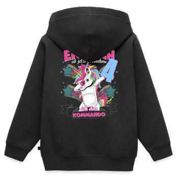 Kinderkleidung, Einhorn zum 4. Geburtstag 4 Jahre - Kinder Premium Organic Zip Hoodie - Schwarz - Hinten - AI Model Kid Male (0cm)