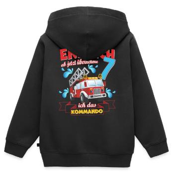 Kinder T-Shirt Feuerwehr zum 7. Geburtstag - Kinder Premium Organic Zip Hoodie - Schwarz - Hinten - AI Model Kid Male (0cm)
