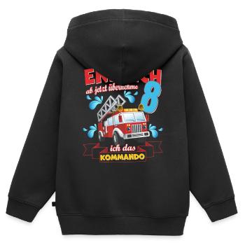 Kindergeburtstag Feuerwehr zum 8. Geburtstag - Kinder Premium Organic Zip Hoodie - Schwarz - Hinten - AI Model Kid Male (0cm)