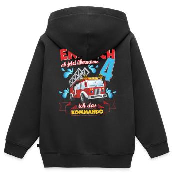 Feuerwehrauto, Feuerwehr zum 4. Geburtstag 4 Jahre - Kinder Premium Organic Zip Hoodie - Schwarz - Hinten - AI Model Kid Male (0cm)