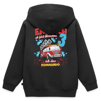 Kinder T-Shirt Feuerwehr zum 3. Geburtstag - Kinder Premium Organic Zip Hoodie - Schwarz - Hinten - AI Model Kid Male (0cm)