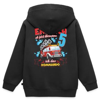 Kinderkleidung,Feuerwehr zum 5. Geburtstag 5 Jahre - Kinder Premium Organic Zip Hoodie - Schwarz - Hinten - AI Model Kid Male (0cm)
