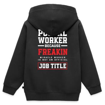 Emploi de commis de poste - Sweat Premium à capuche zippé enfant bio - noir - Dos - AI Model Kid Male (0cm)